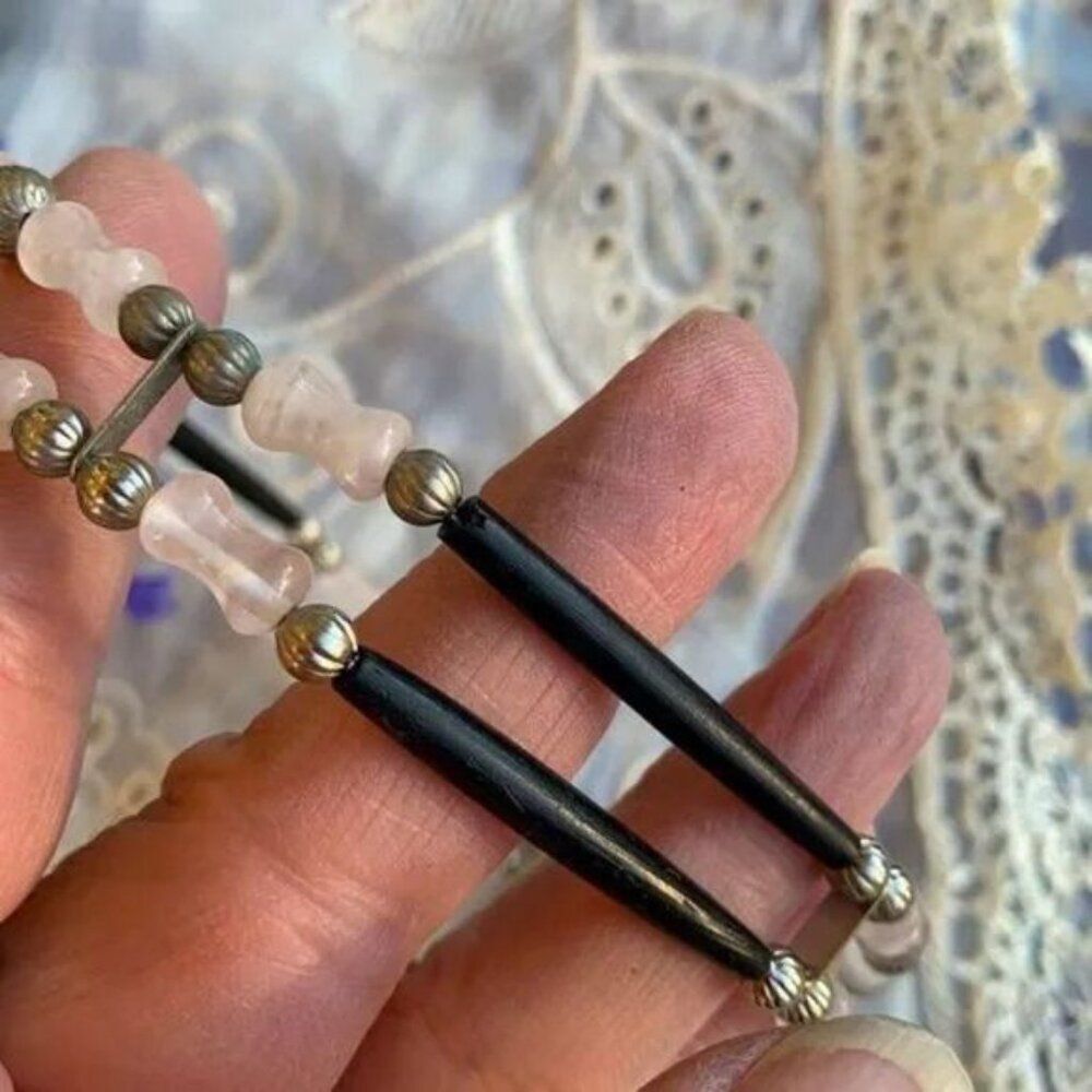 Vintage Genuine Rose Quartz Gemstone & Hair Pipe Choker Necklace - Picture 8 of 12